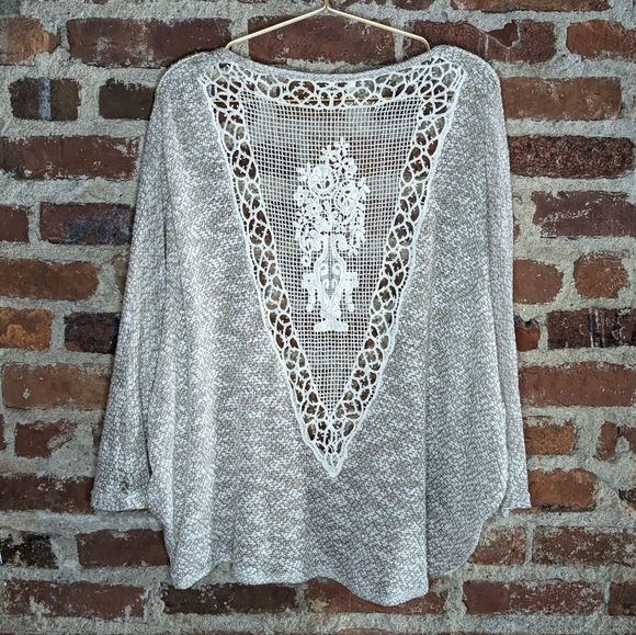 Wallflower Large Beige & Cream Lace Back Open Front Half Batwing Sleeve Cardigan - Picture 7 of 9